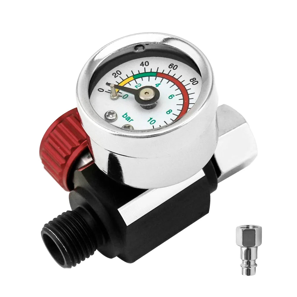 1/4" NPT Air Pressure Regulator with Gauge for Spray Guns - 7