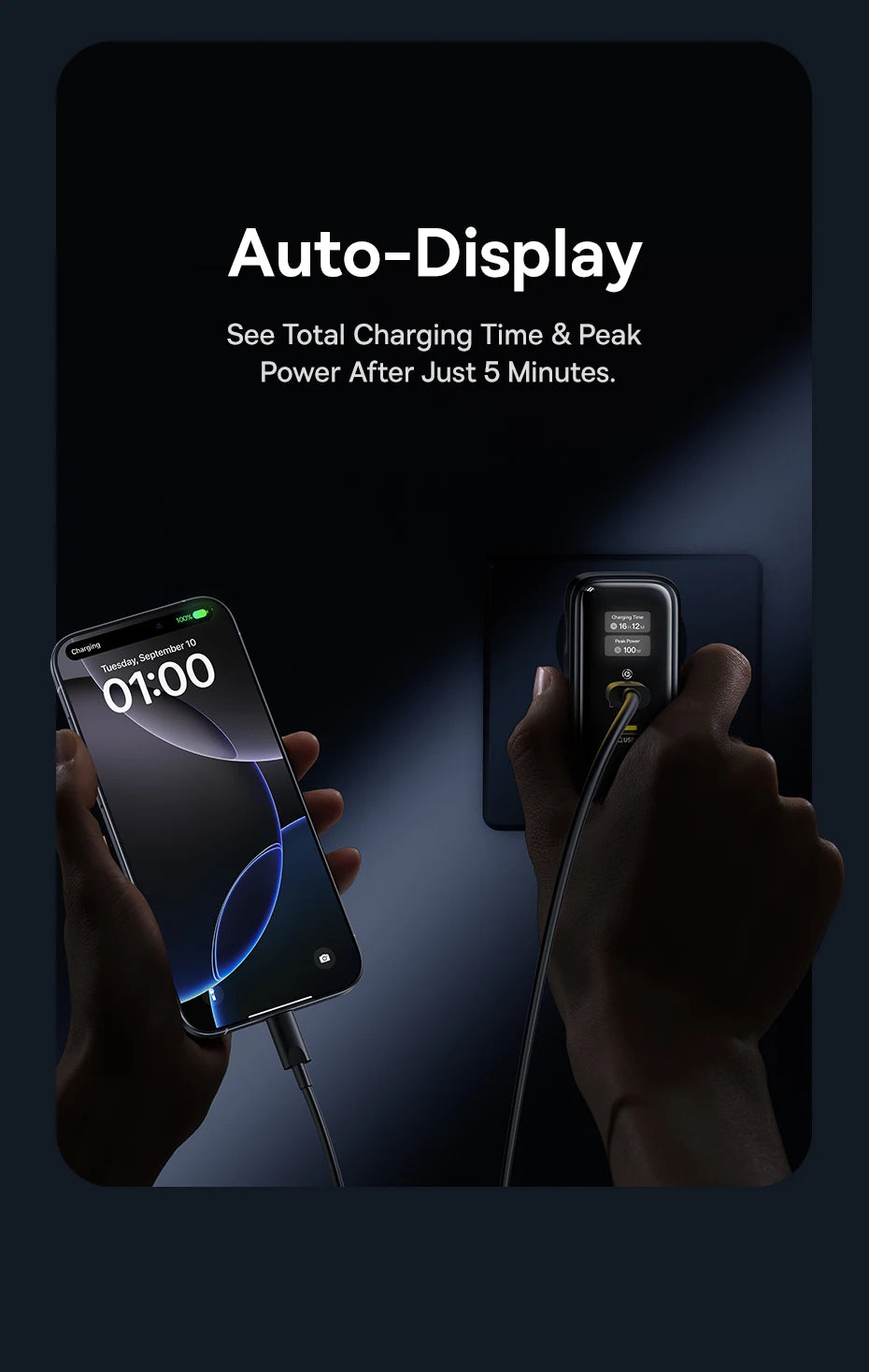 100W GaN Fast Charger with Digital Power Display and Foldable Plug