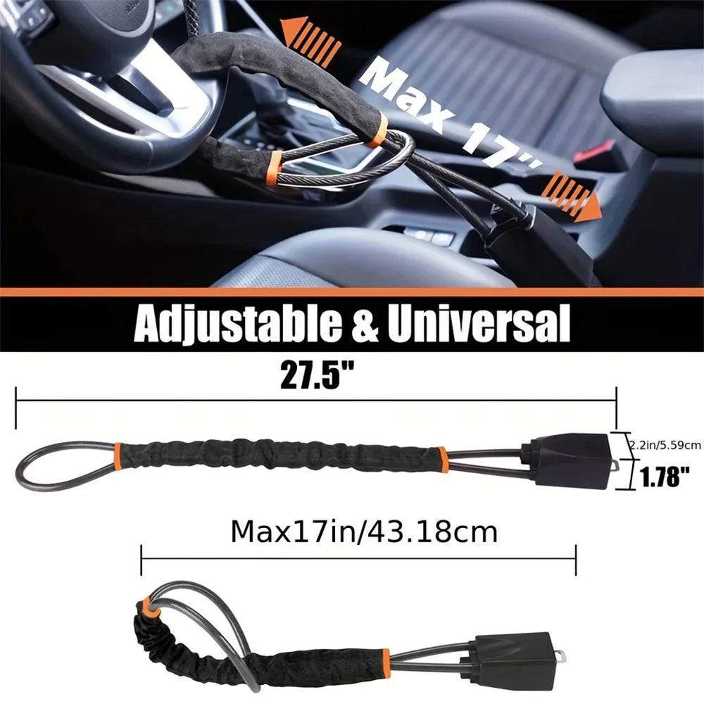 Braided Steel Car Steering Wheel Lock with Seatbelt Buckle