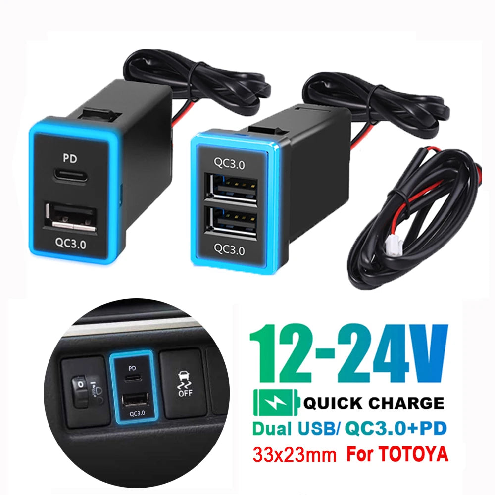 Dual USB PD QC3.0 Fast Car Charger for Toyota 33x23mm - 1
