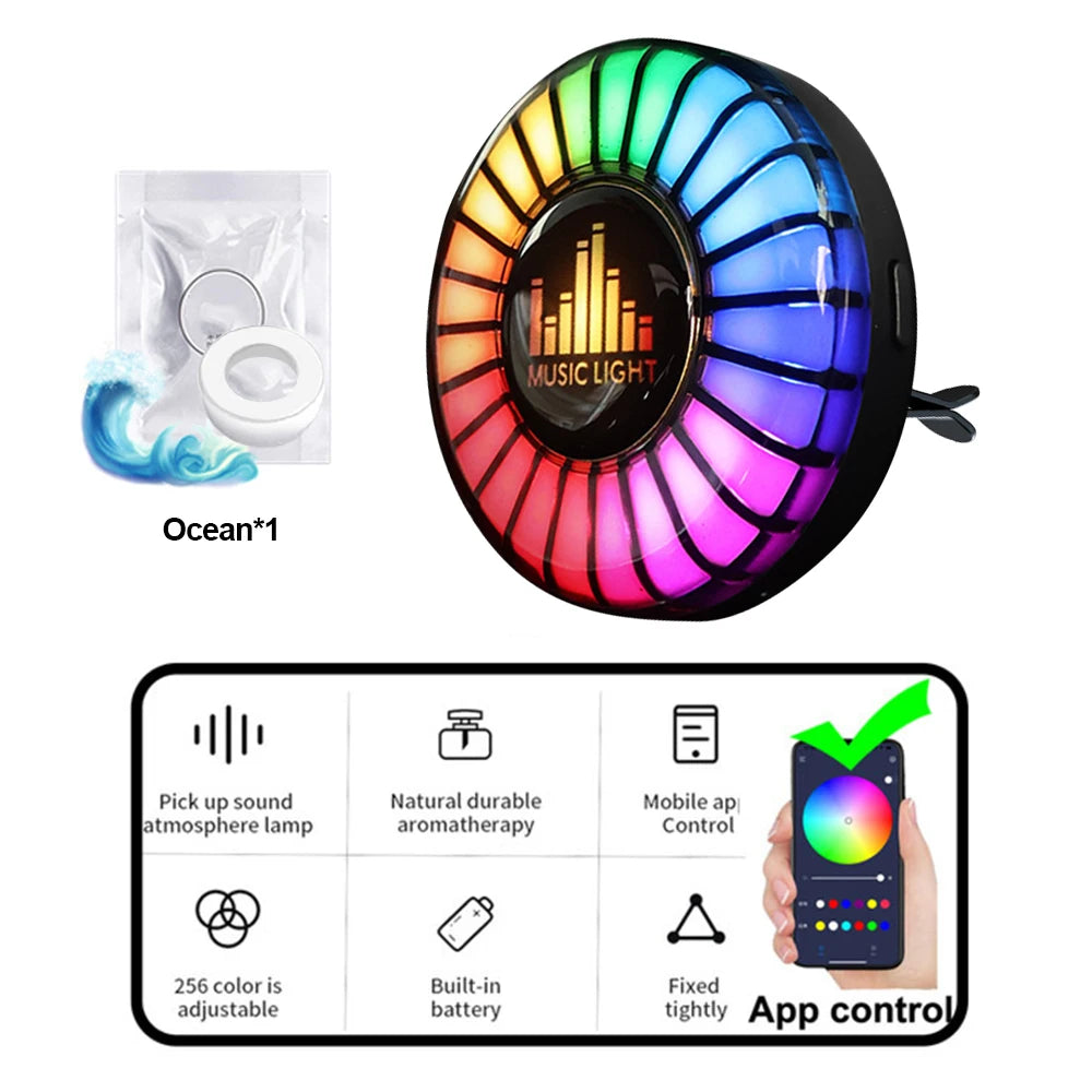 Car Air Vent Fragrance Diffuser with RGB Music Rhythm LED Light