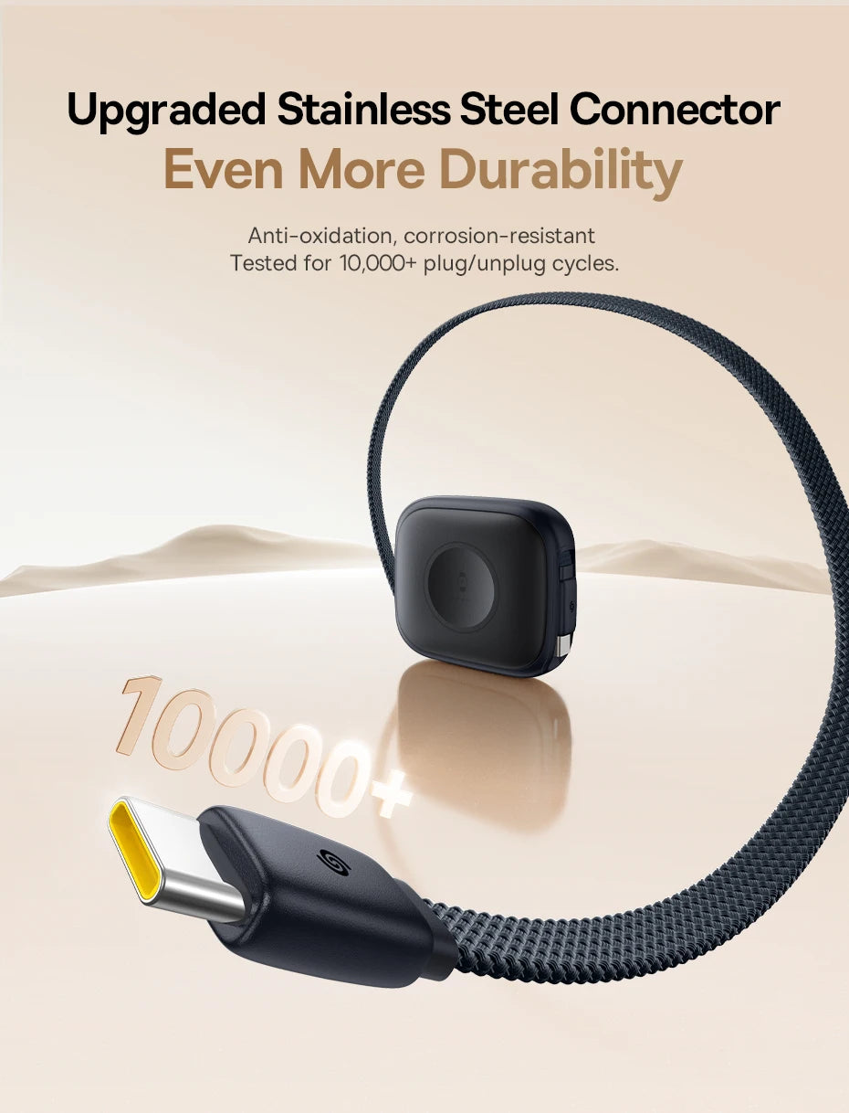 100W Retractable Fast Charging Cable with Watch Wireless Charger