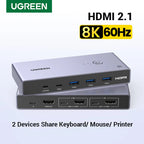 8K 60Hz HDMI 2.1 KVM Switch for Dual Computer Peripheral Sharing