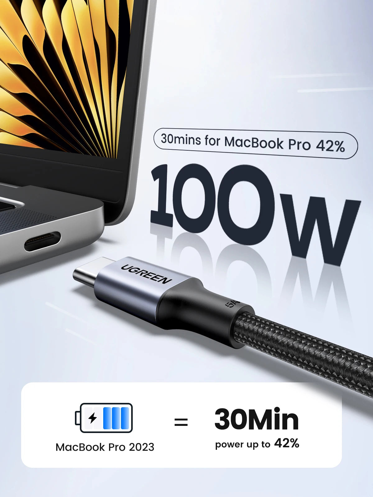 100W USB-C to USB-C Fast Charging Cable for Laptops and Smartphones - 24