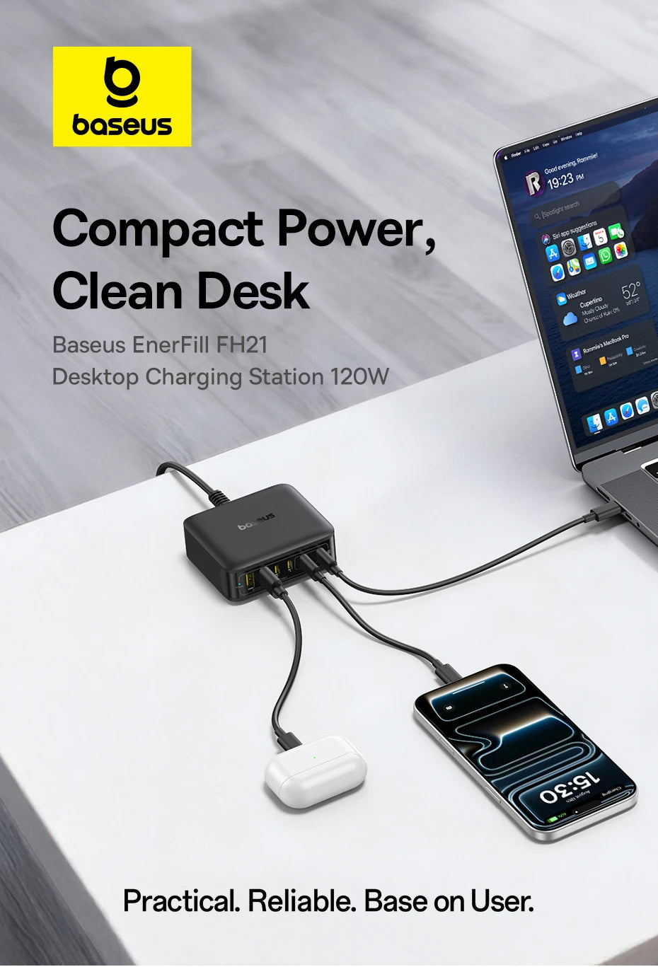120W 6-in-1 GaN Desktop Fast Charger for Laptops and Phones - 7