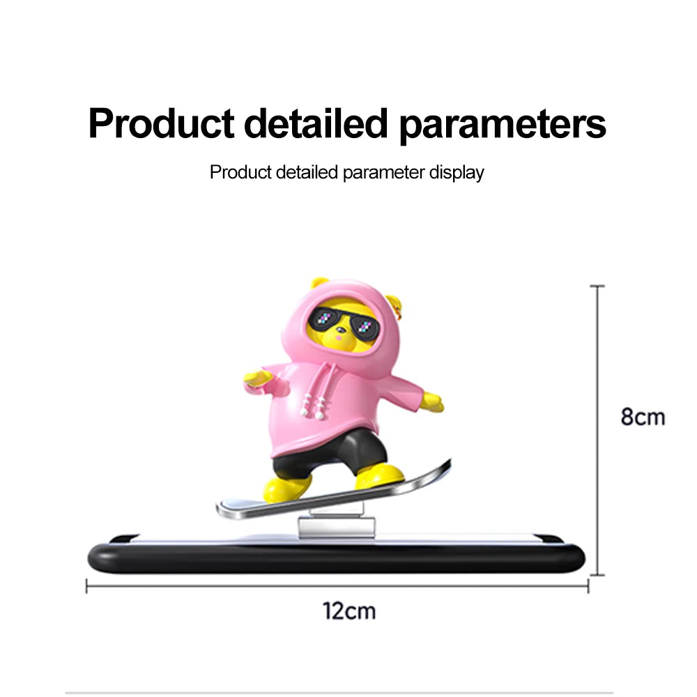 Skateboard Bear Car Dashboard Ornament with Slide Rail