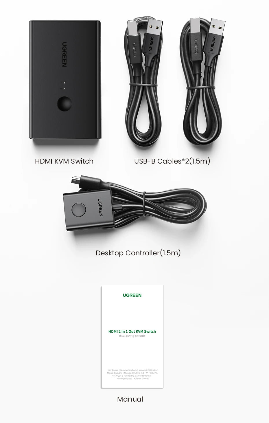 4K 60Hz HDMI KVM Switch for 2 PCs Sharing Keyboard Mouse and Monitor - 24