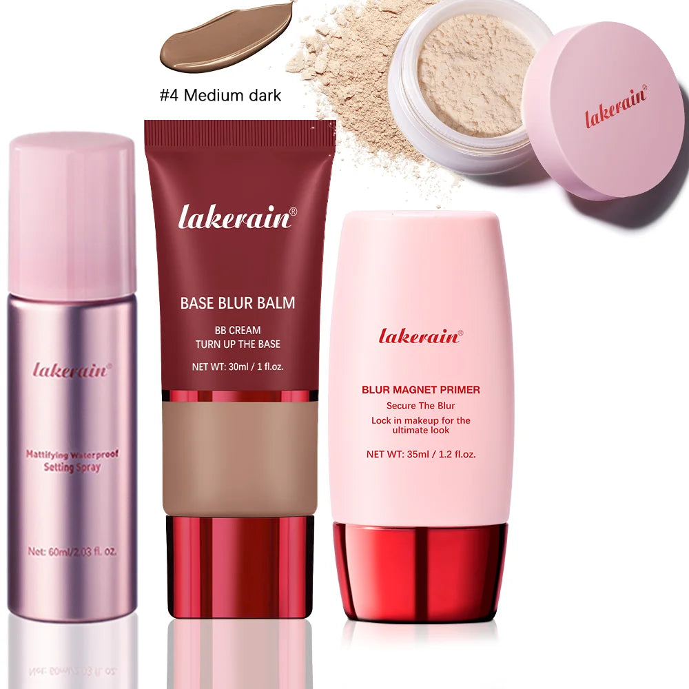 4-Piece Long-Lasting Matte Makeup Face Base and Setting Set