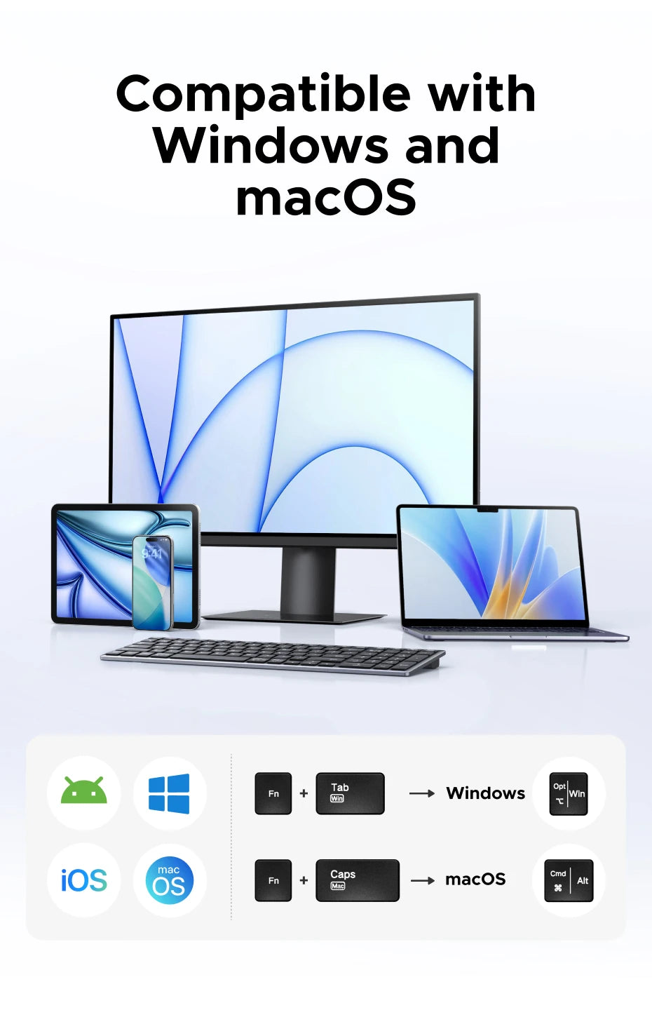Dual-Mode Bluetooth 5.0 Wireless Keyboard for Laptop and Desktop - 13