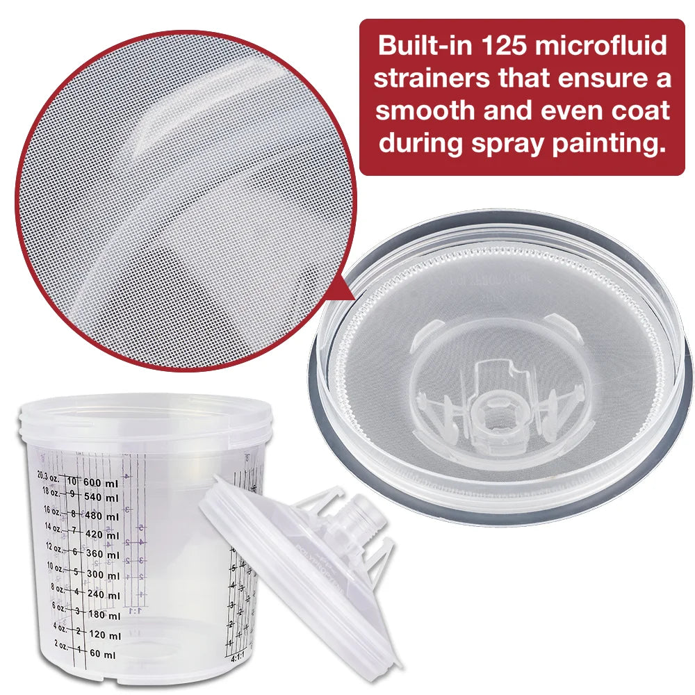 600ml Disposable Paint Sprayer Mixing Cup and Lid System - 5