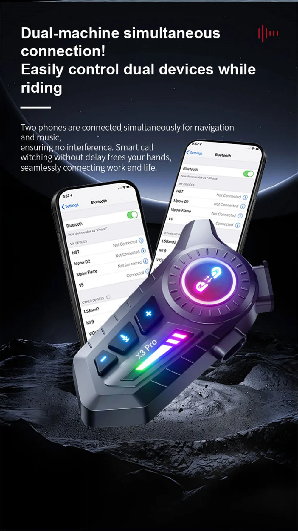 Motorcycle Helmet Bluetooth Intercom Headset with FM Radio