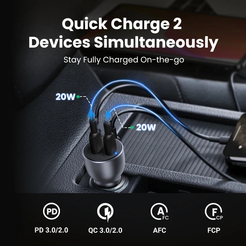 36W Dual Port USB-C PD Fast Car Charger