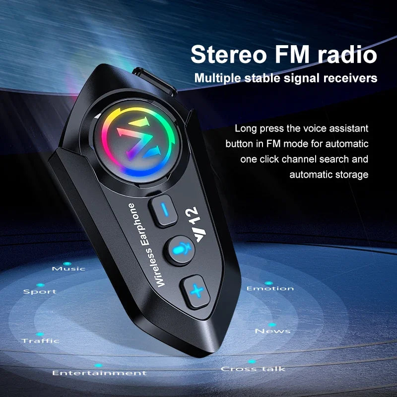Bluetooth 5.4 Motorcycle Helmet Intercom Headset