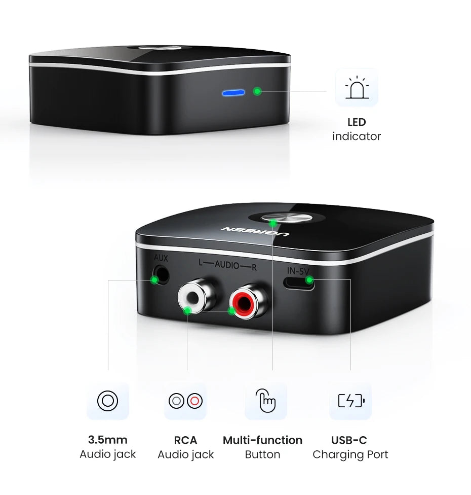 Bluetooth 5.1 RCA & 3.5mm Wireless Audio Receiver with aptX HD