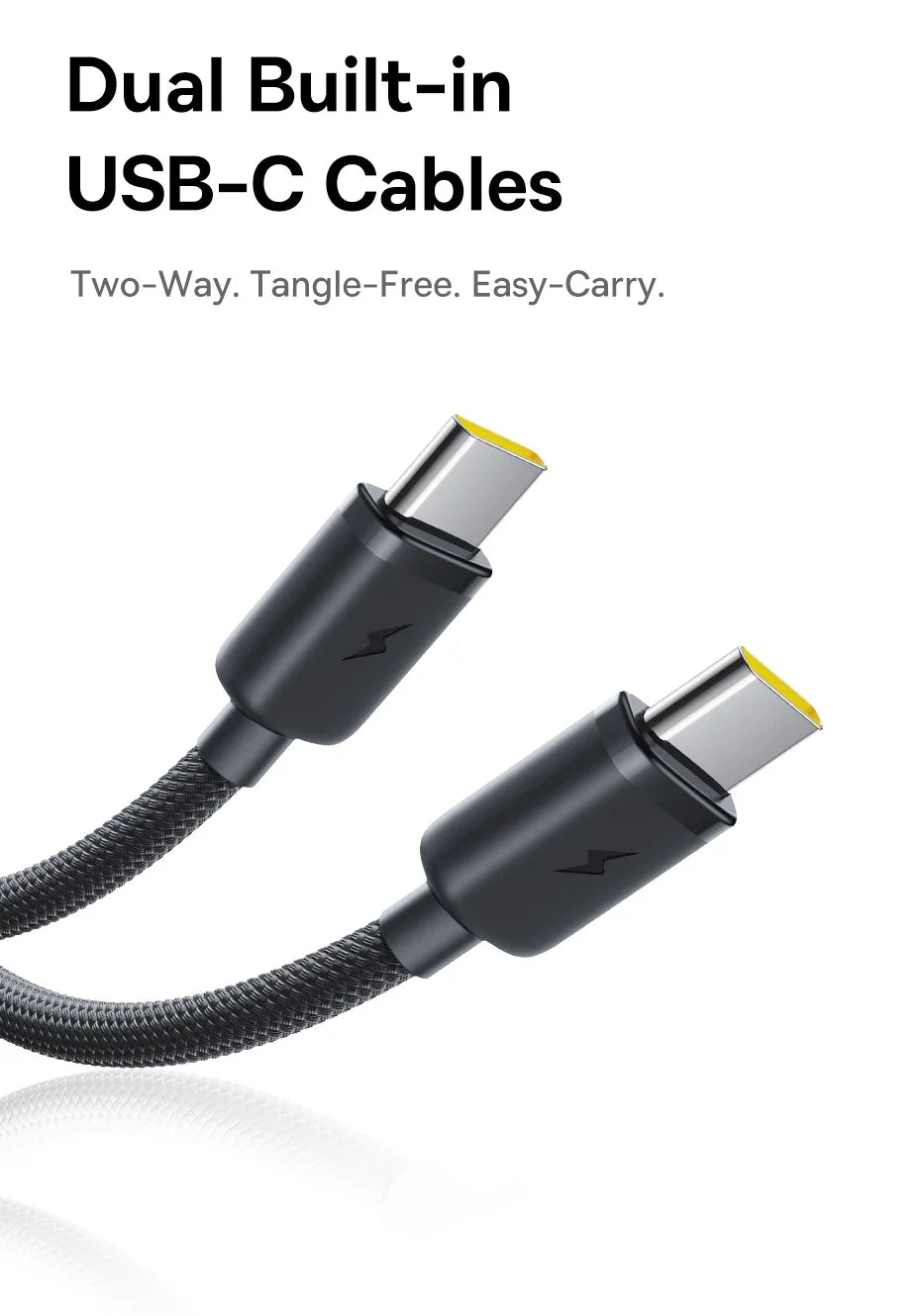 10000mAh Portable Power Bank with Dual Built-in USB-C Cables