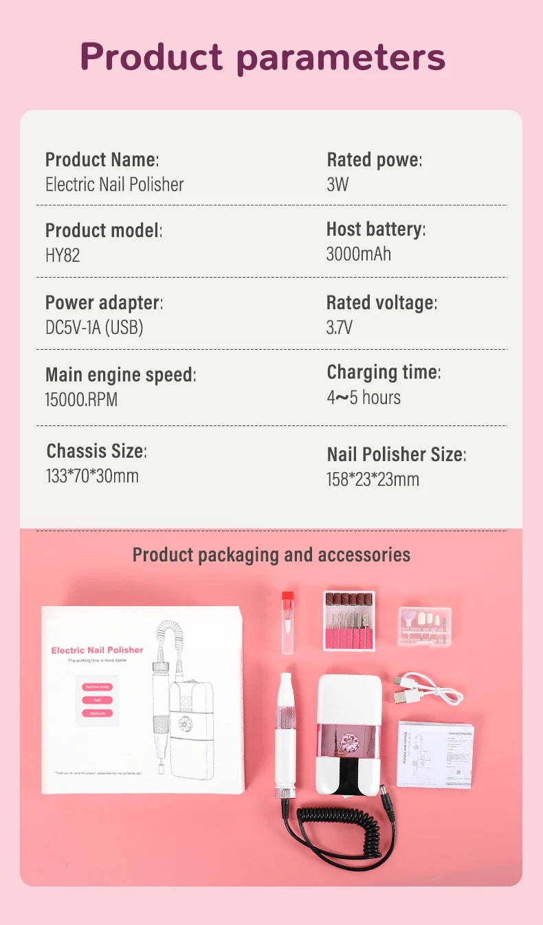 Rechargeable Electric Nail Drill for Manicure and Pedicure - 16