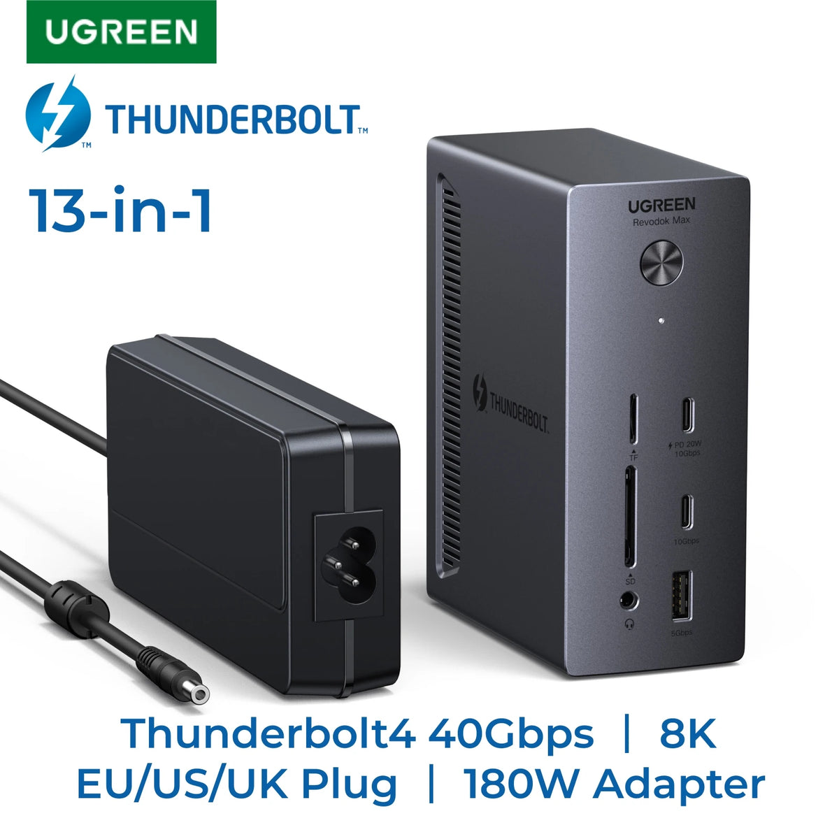 13-in-1 Thunderbolt 4 Docking Station 40Gbps 8K Dual Display Hub
