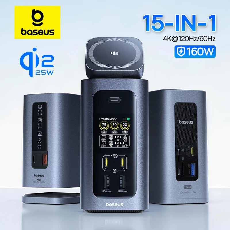 160W 15-in-1 USB-C Docking Station with 25W Wireless Charger - 1
