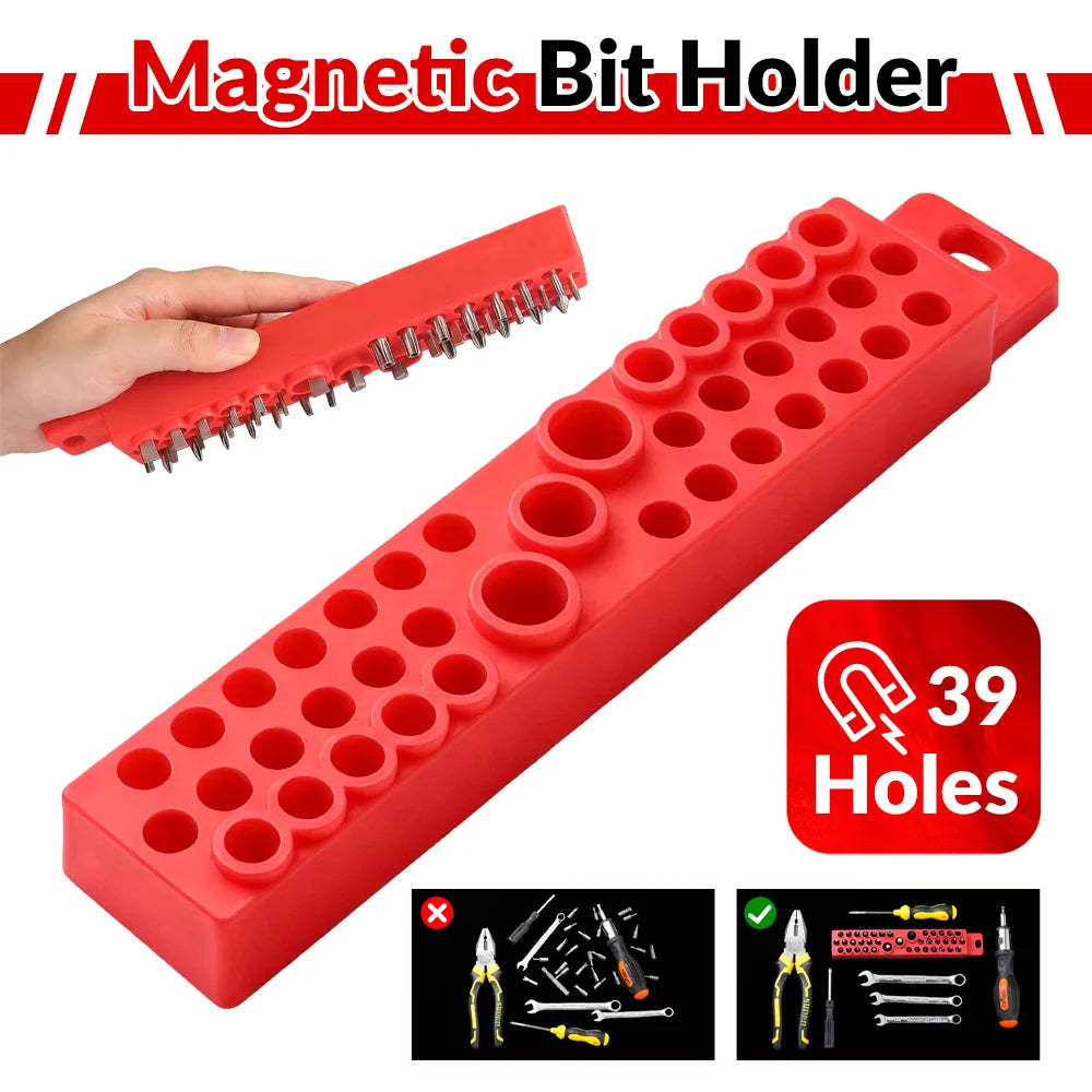 Magnetic 39-Hole Organizer for 1/4 Inch Hex Screwdriver Bits