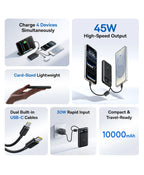 45W Fast Charging Power Bank with Dual Built-in USB-C Cables