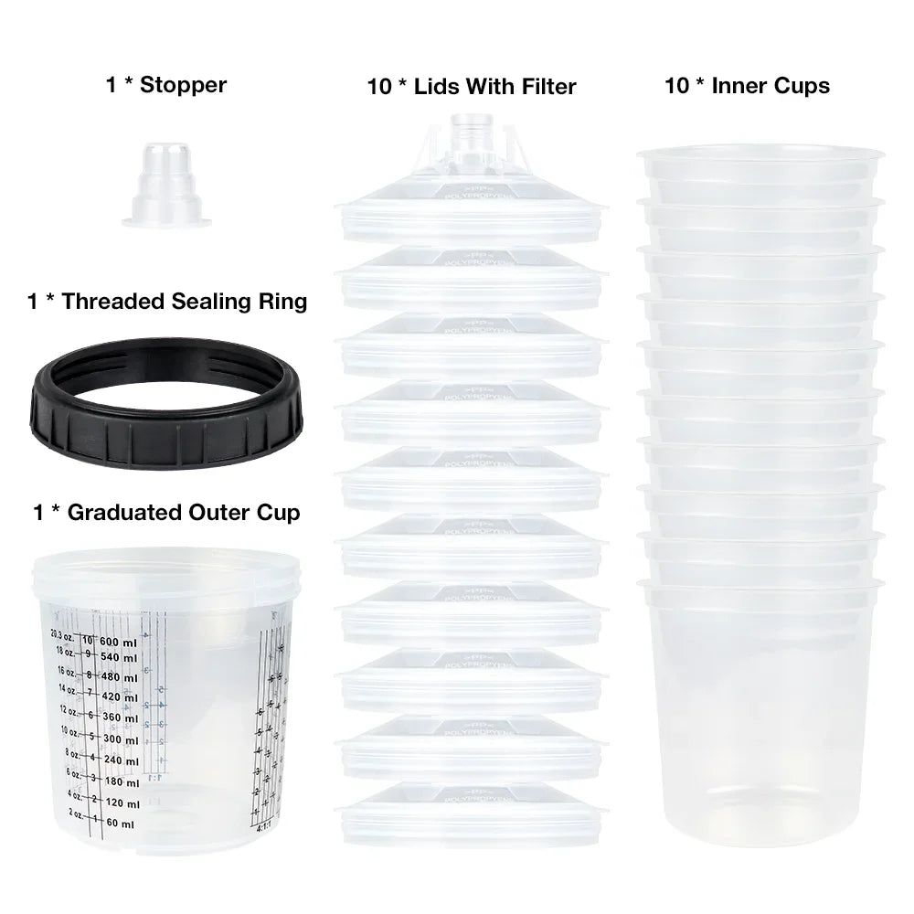 600ml Disposable Paint Sprayer Mixing Cup and Lid System