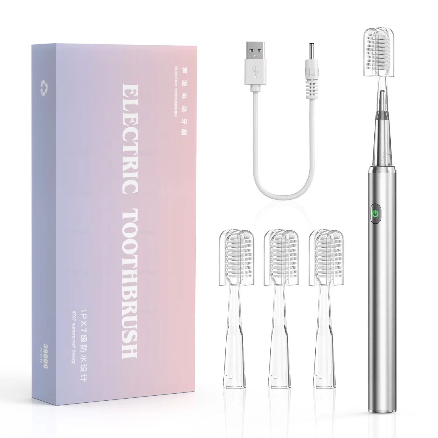 Rechargeable Acoustic Electric Toothbrush with 4 Replacement Heads - 1