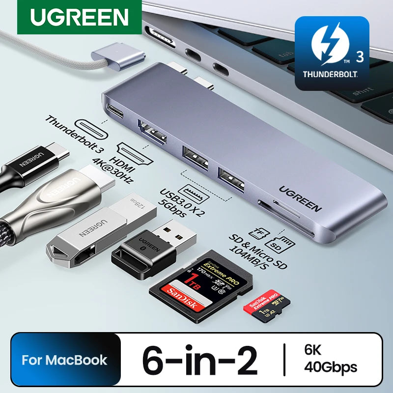 6-in-2 USB-C Hub Adapter for MacBook Pro and Air