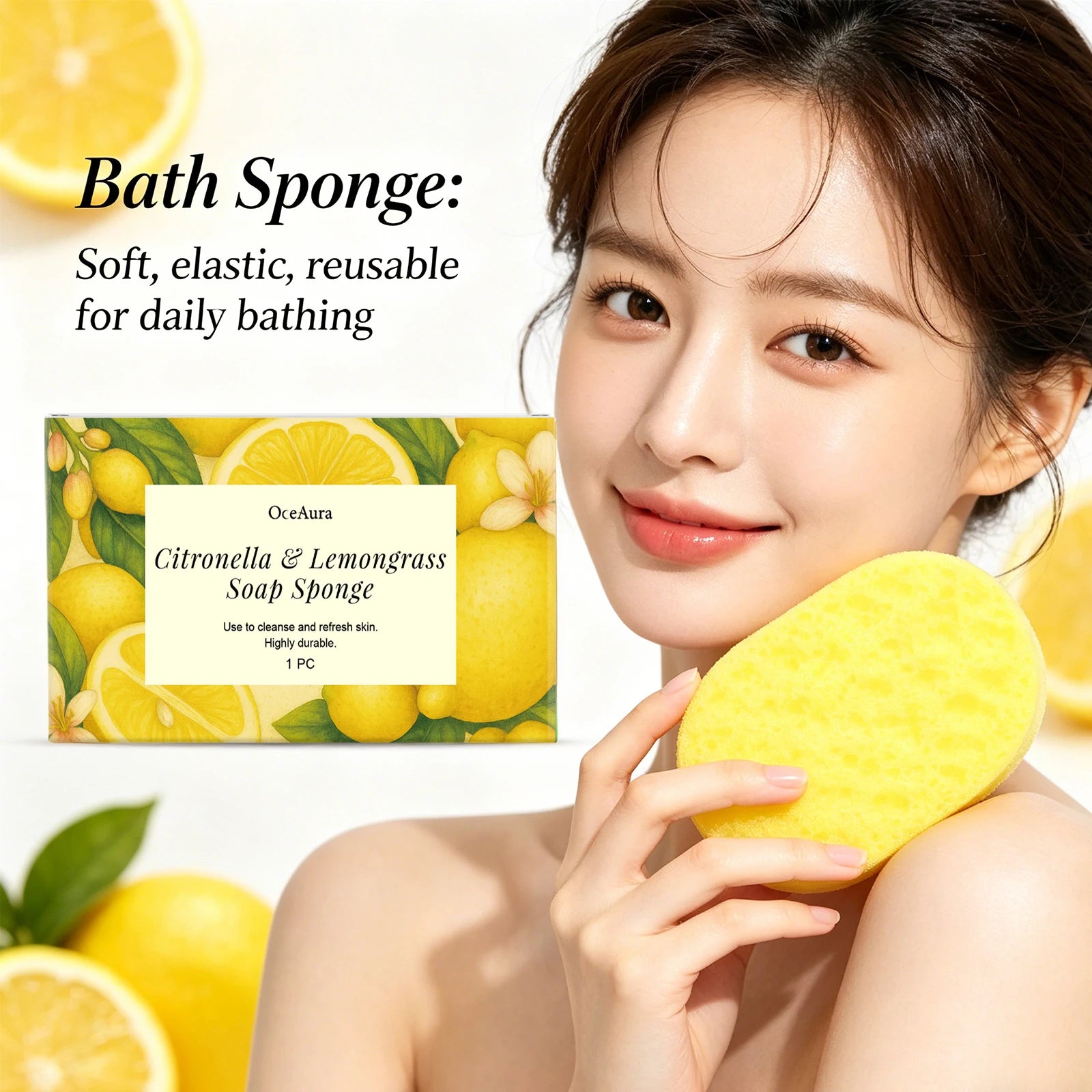 Exfoliating Lemongrass Bath Sponge for Daily Body Cleansing - 4