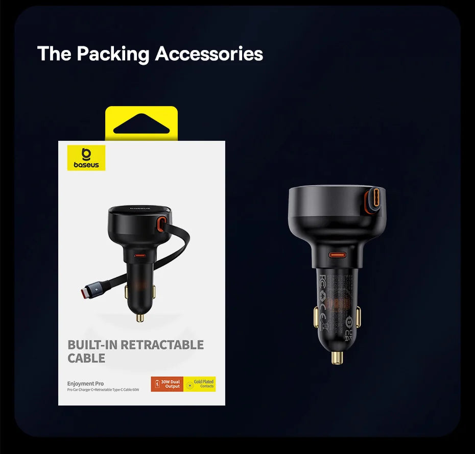 60W Fast Dual Port Car Charger with Retractable Cable - 33