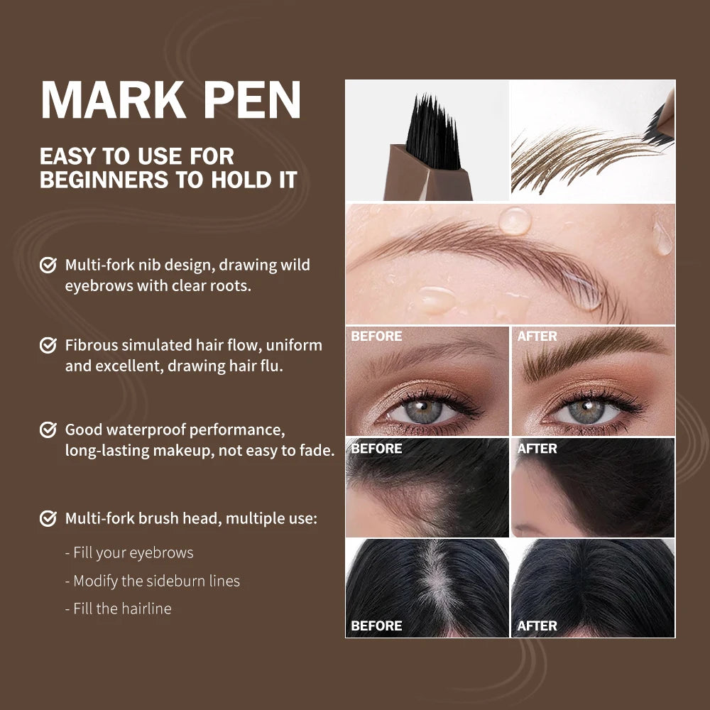 Waterproof Multi-Fork Liquid Eyebrow Pen for Natural Brows