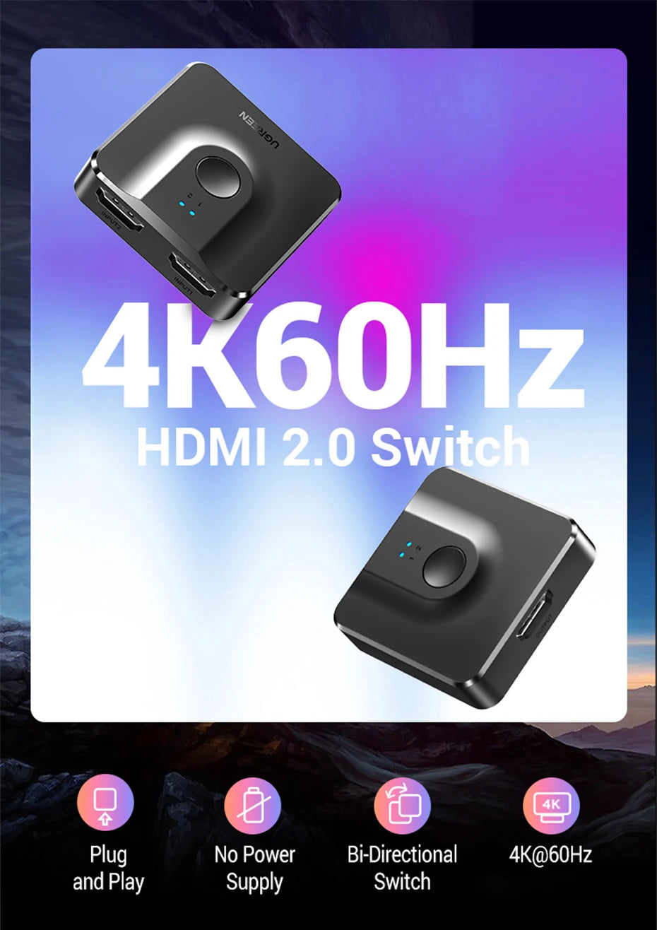4K 60Hz Bi-Directional HDMI Switcher for Monitors and Gaming Consoles - 8