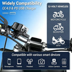 Motorcycle Dual Port USB C and A Fast Charger with Retractable Cable