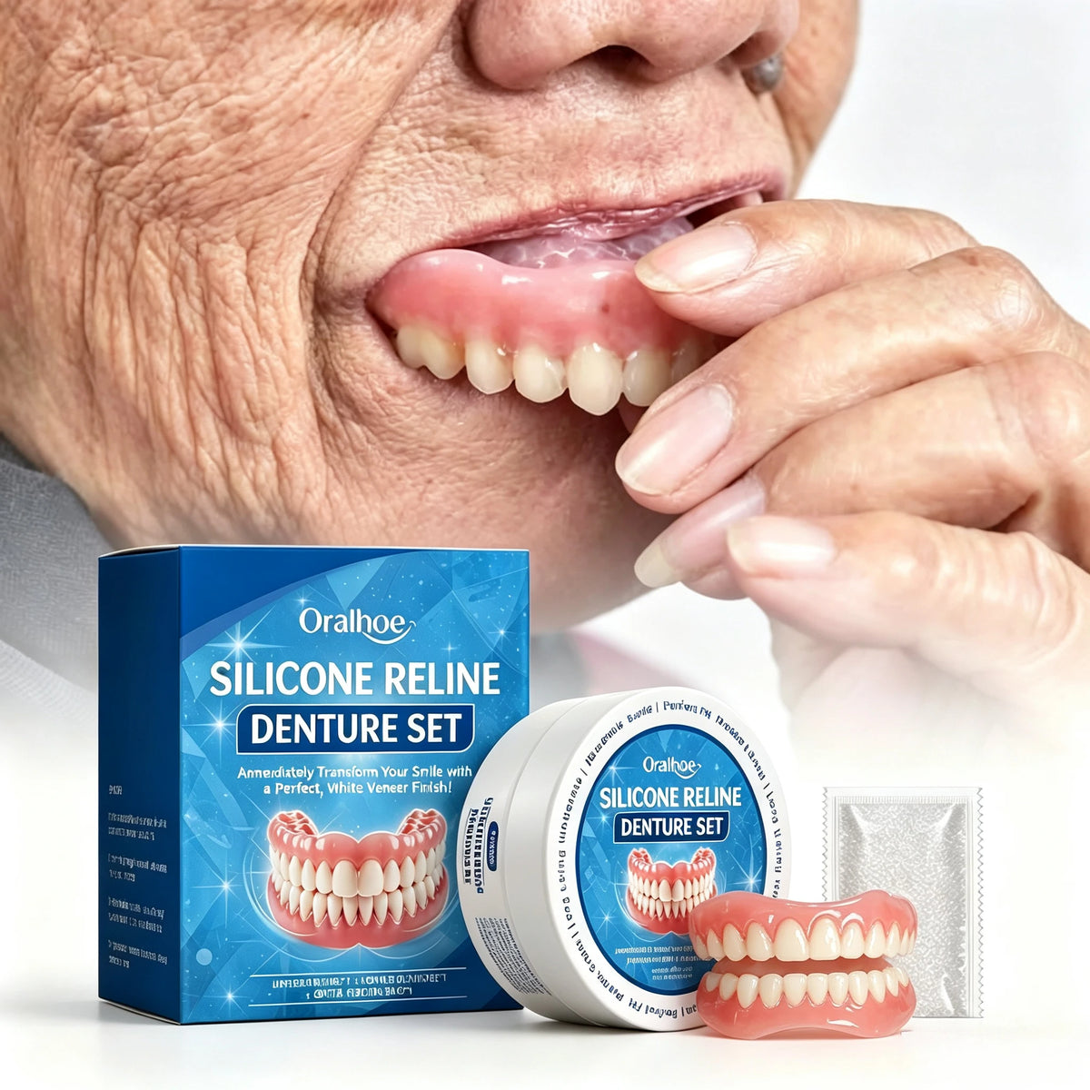 Temporary Snap-On Silicone Denture Set for Smile Whitening
