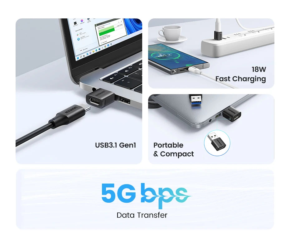 USB-A Male to USB-C Female OTG Adapter for Data and Charging - 8