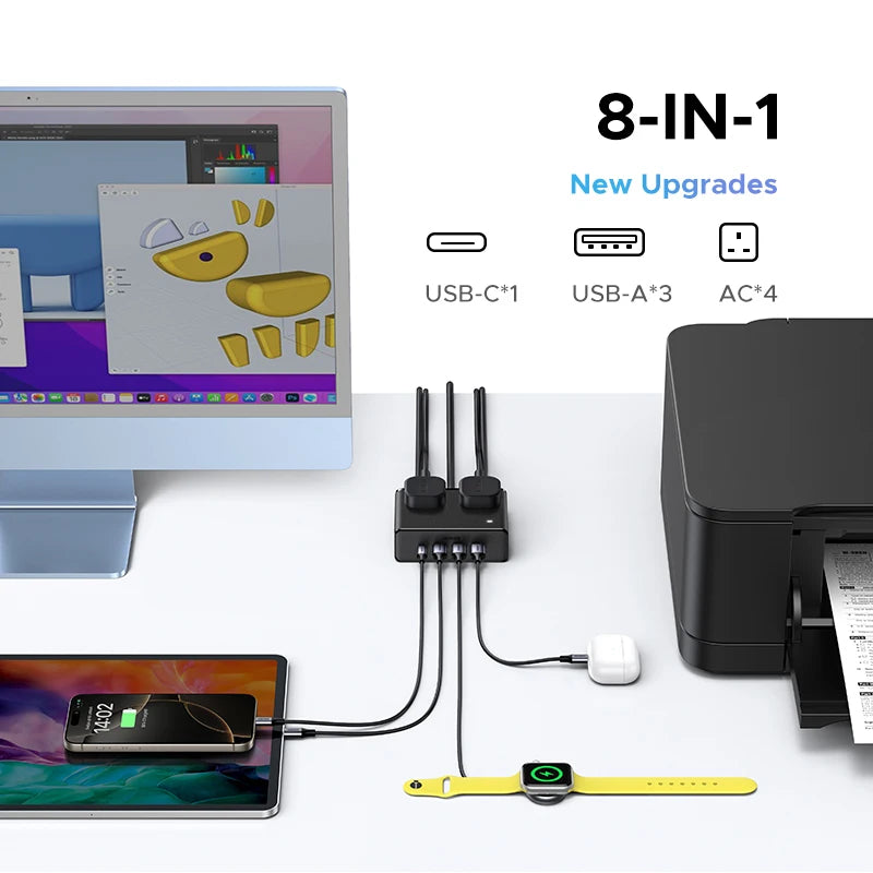 8-in-1 Compact Desktop Power Strip with USB-C Fast Charger - 3