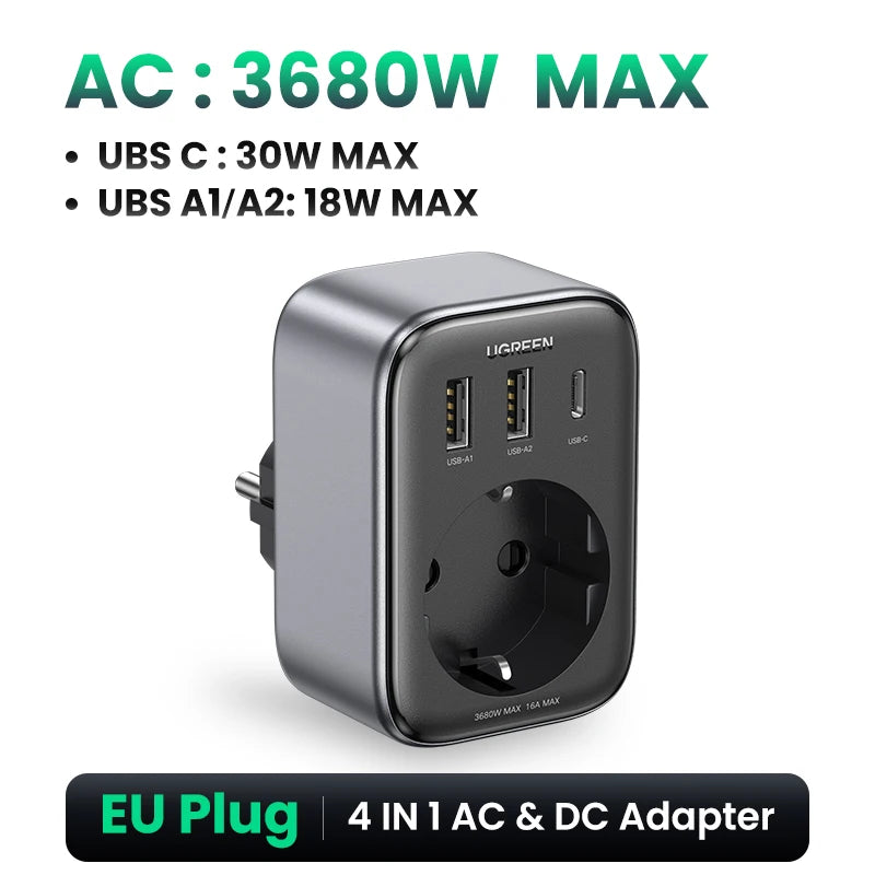 30W GaN Fast Charger with Built-in AC Wall Socket - 18