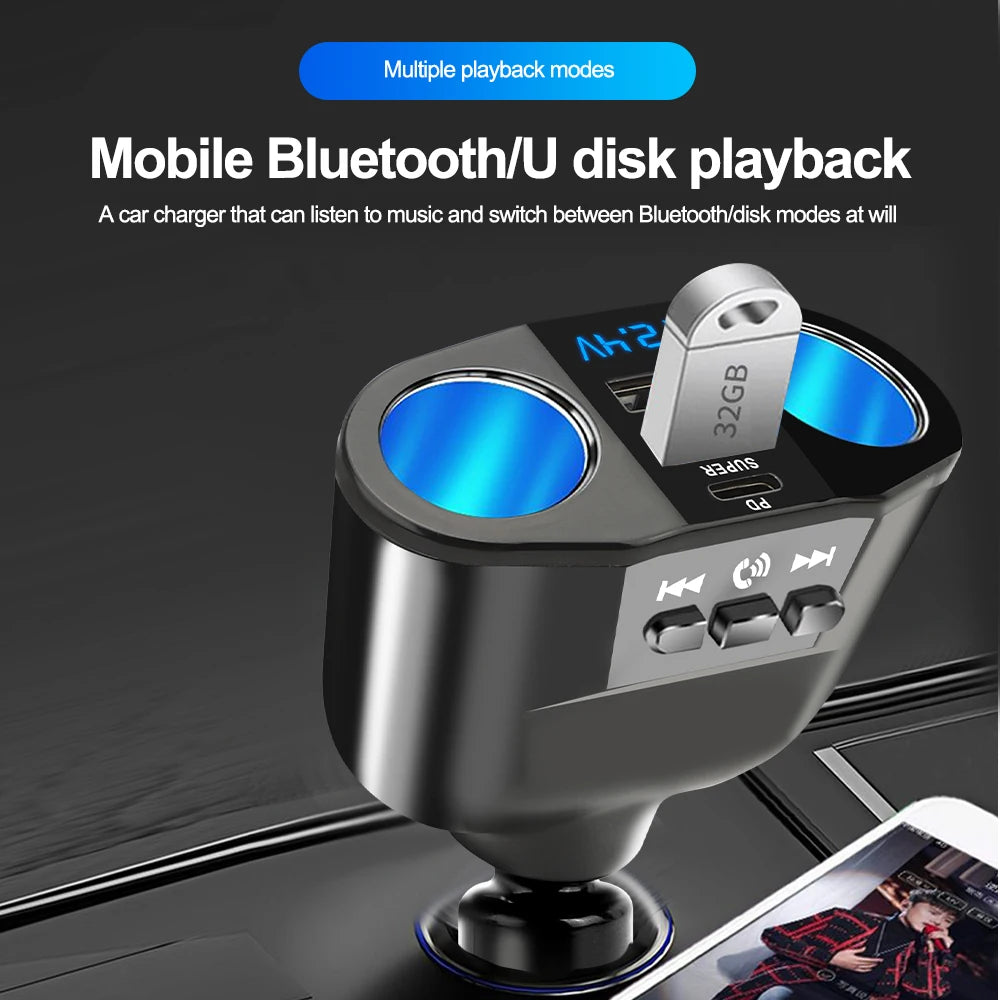 Car Cigarette Lighter Splitter PD USB Charger Bluetooth 5.0 FM Adapter
