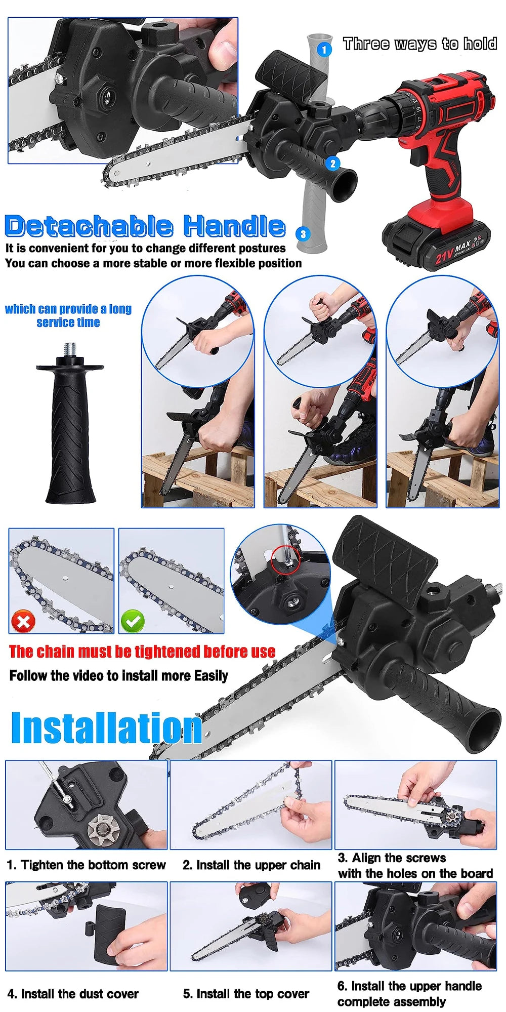 6-Inch Electric Drill Chainsaw Attachment Converter - 7