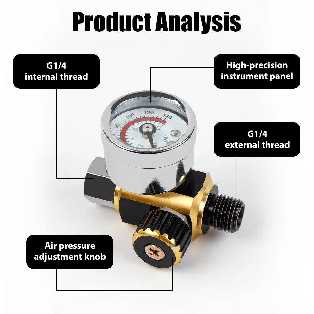 Adjustable Air Spray Gun Pressure Regulator with G1/4 Gauge