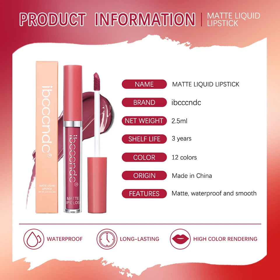 Matte Velvet Liquid Lipstick Waterproof Long-Lasting