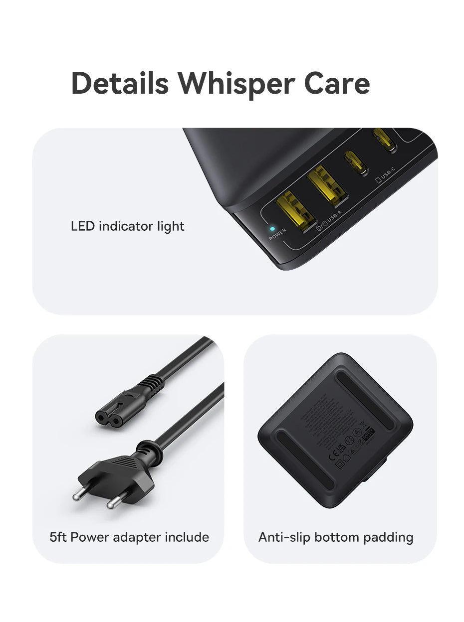 120W 6-in-1 GaN Desktop Fast Charger for Laptops and Phones