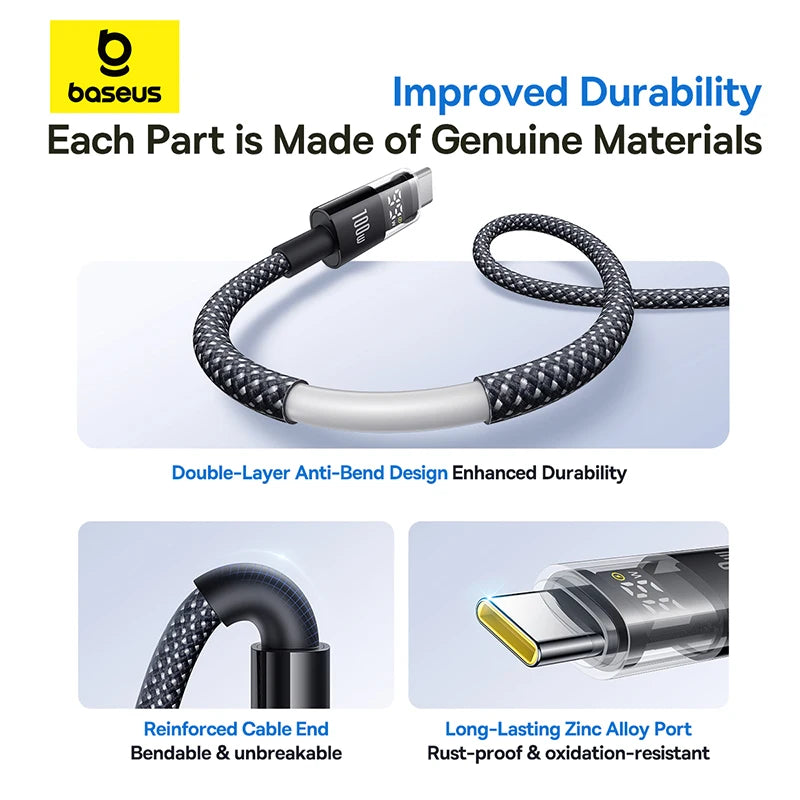 100W USB-C to USB-C Fast Charging Cable with LED Power Display - 6