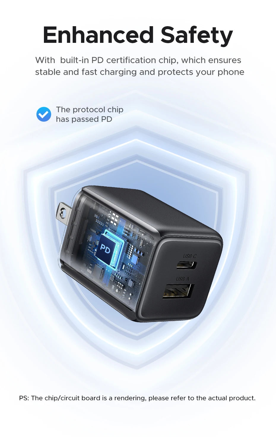 20W GaN Dual-Port USB-C and USB-A Fast Wall Charger