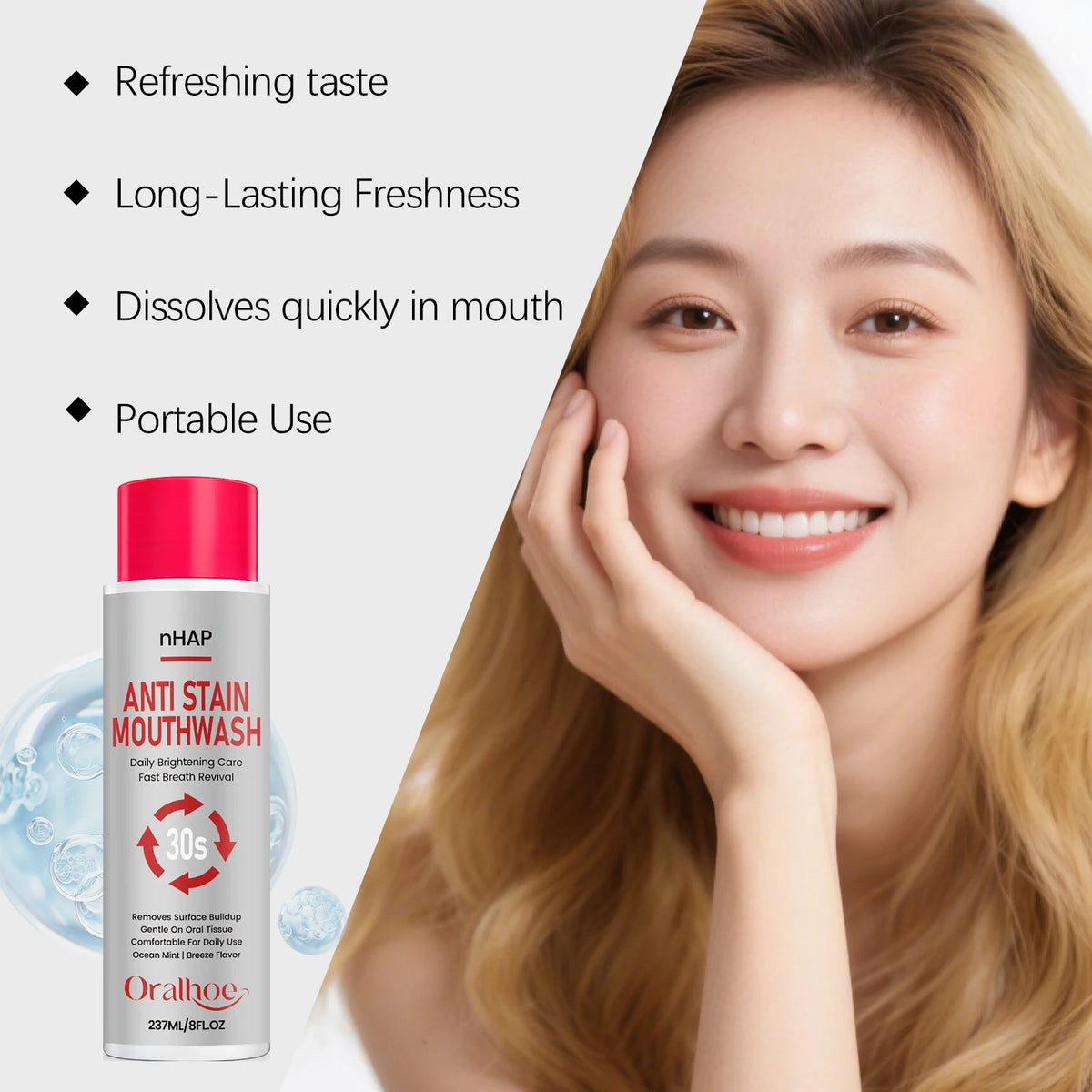 Alcohol-Free Anti-Stain Whitening Mouthwash for Daily Oral Care