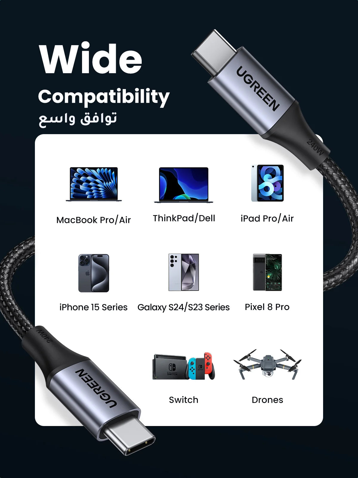 240W USB-C to USB-C Fast Charging and Data Sync Cable
