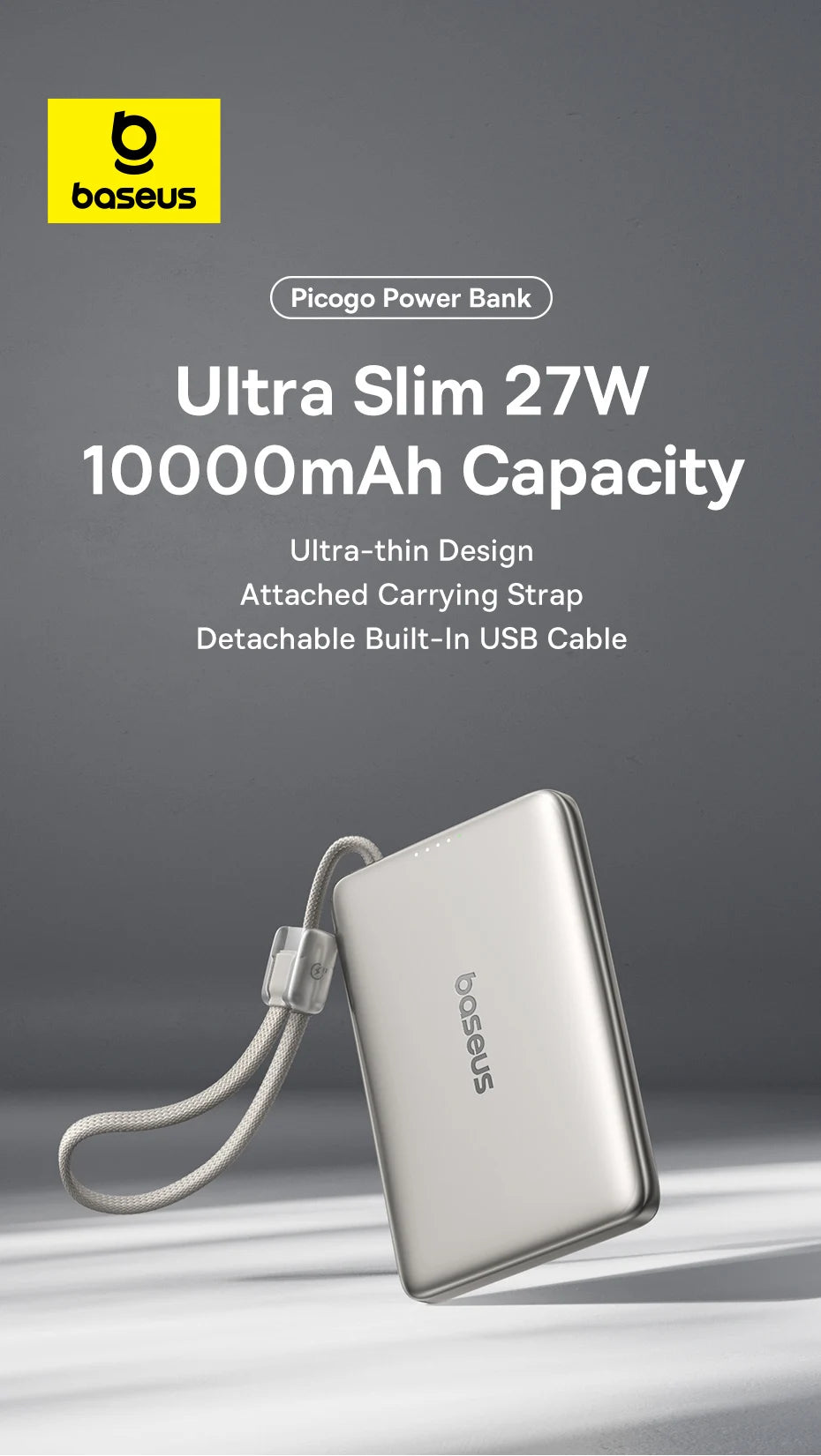 10000mAh Magnetic Wireless Power Bank with Built-in Fast Charge Cable