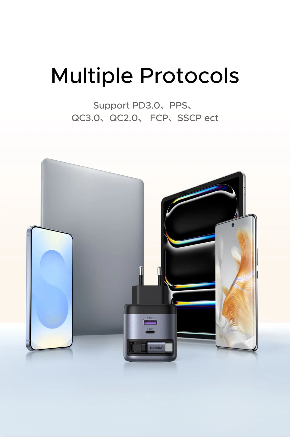 45W GaN Fast Wall Charger with Retractable USB-C Cable
