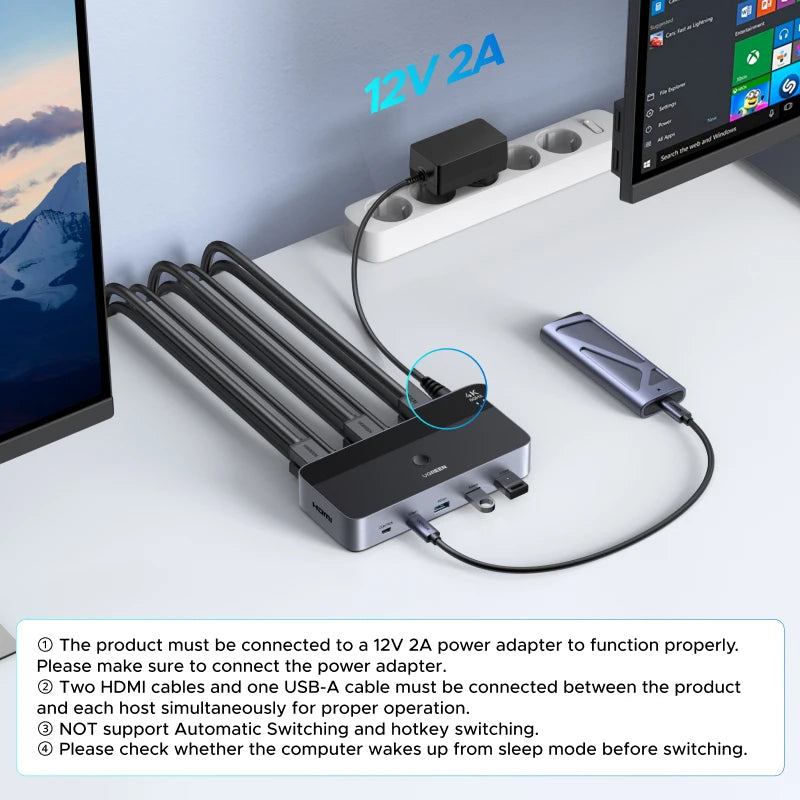 Dual Monitor HDMI KVM Switch for 2 PCs 4K 60Hz - 5