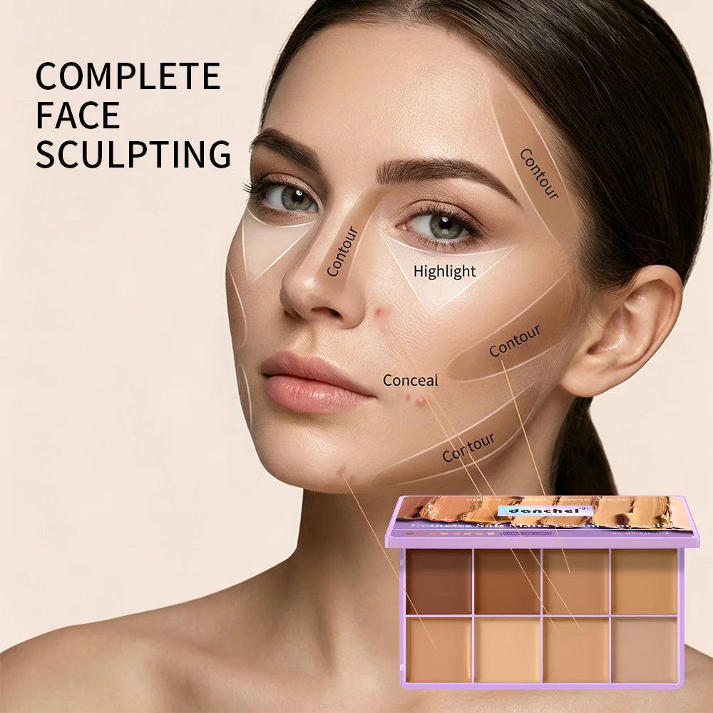 8-Shade Matte Cream Concealer Palette for Full Coverage - 7