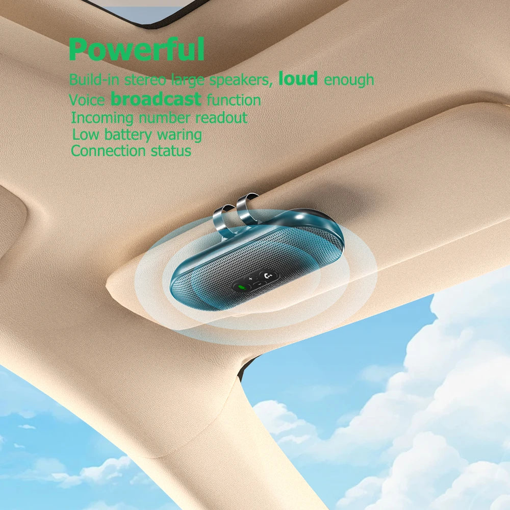 Bluetooth 5.4 Handsfree Car Kit Dual 3W Speakerphone Sun Visor Mount